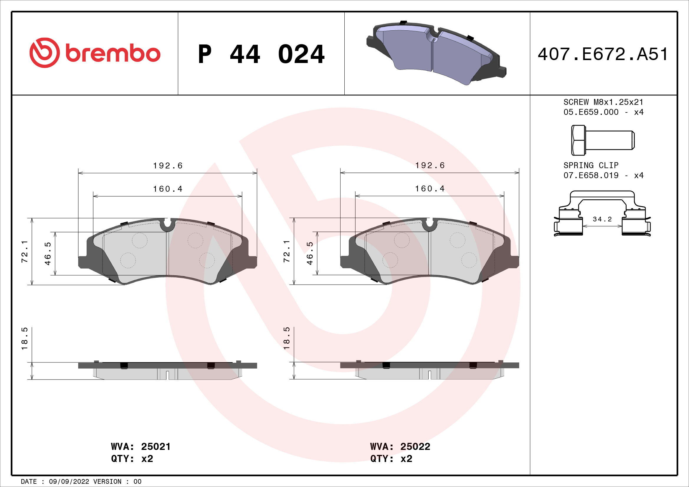 A.B.S. P 44 024 BREMBO BREMSBELÄGE, RICHTUNGSGEBUNDEN Bremsbelagsatz, Scheibenbremse